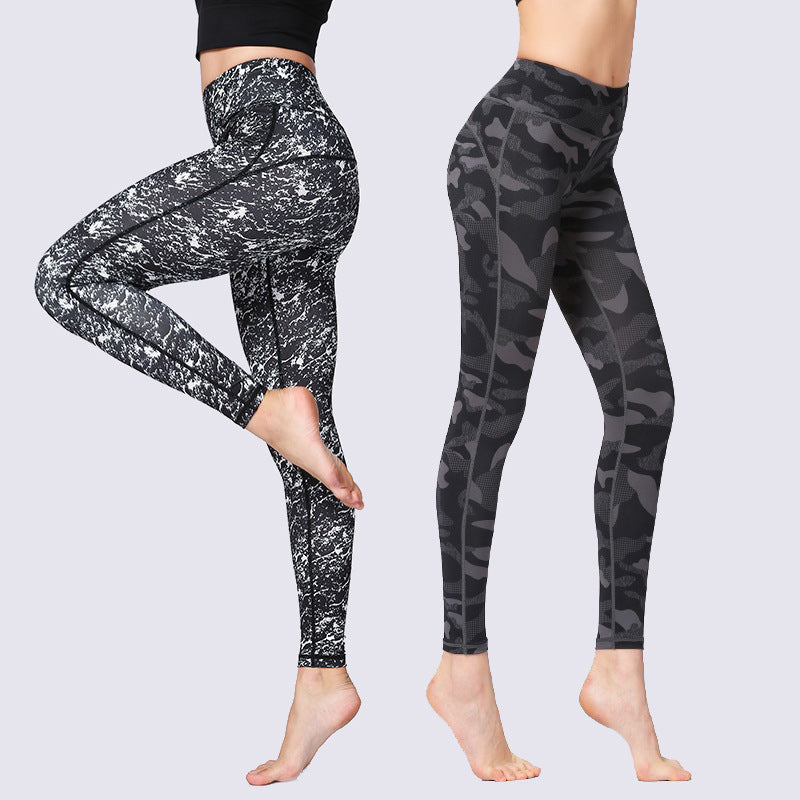 Women Casual High Waist Floral Printed Quick Drying Camouflage Yoga Leggings