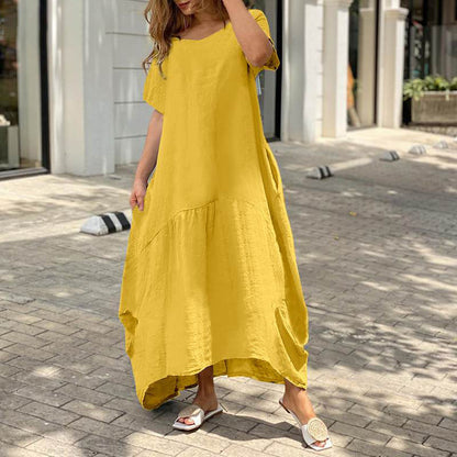 Vestido largo informal de verano para mujer, holgado, de algodón y lino, talla grande