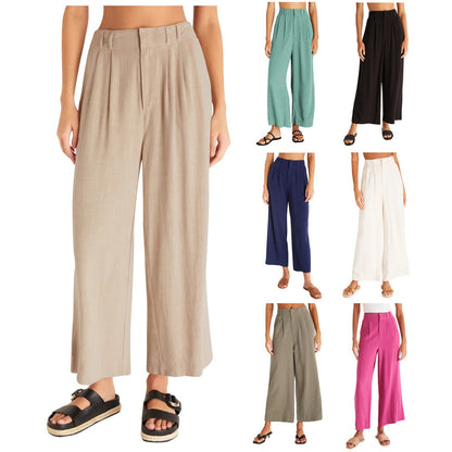 Women Fashion Casual Solid Color Wide Leg Pants