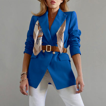 Blazer informal de manga larga de color liso para mujer