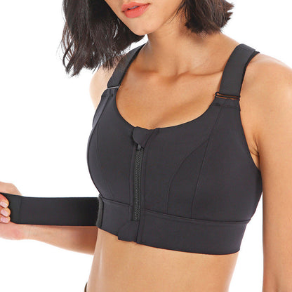 Women Casual Solid Color Yoga Zipper Plus Size Adjustable Sports Bra