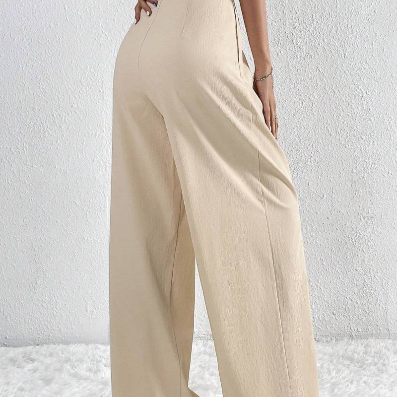 Pantalones anchos plisados de color liso, elegantes e informales para mujer