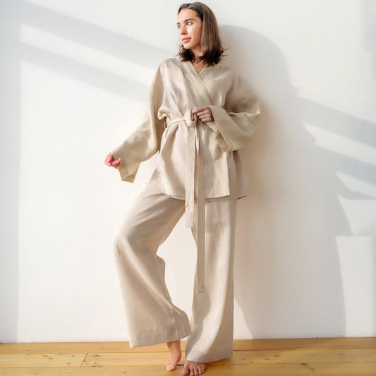 Conjunto de pijama informal de manga larga con tirantes y pantalones para mujer