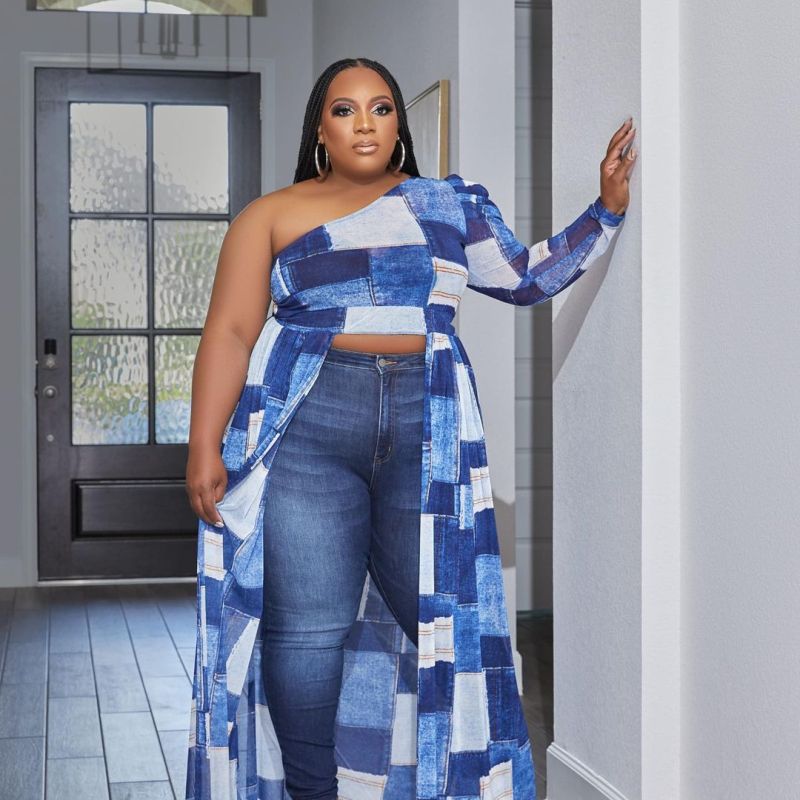 Plus Size Women Night Out Creative Color Blocking Fashion Casual Plaid Print Dress Irregular Top