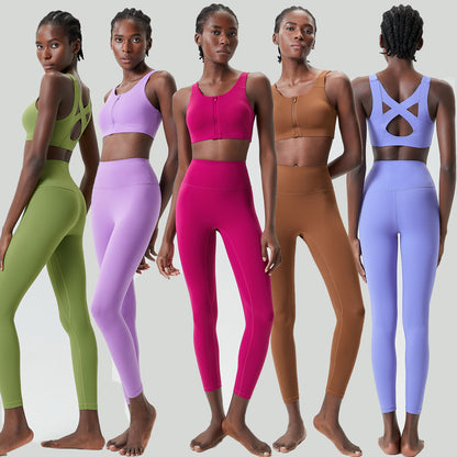 Conjunto de dos piezas de pantalones de yoga ajustados para mujer, informales, de color sólido, a prueba de golpes, para correr y fitness