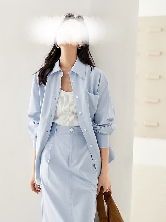 Camisa de manga larga casual de moda para mujer, top y falda