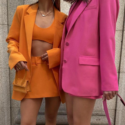 Conjunto de dos piezas de chaqueta y falda de manga larga holgada informal para mujer