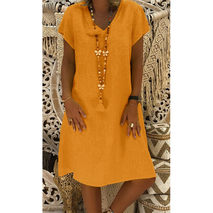 Clearance Sale Women Casual Solid Color Short Sleeve V Neck Dress