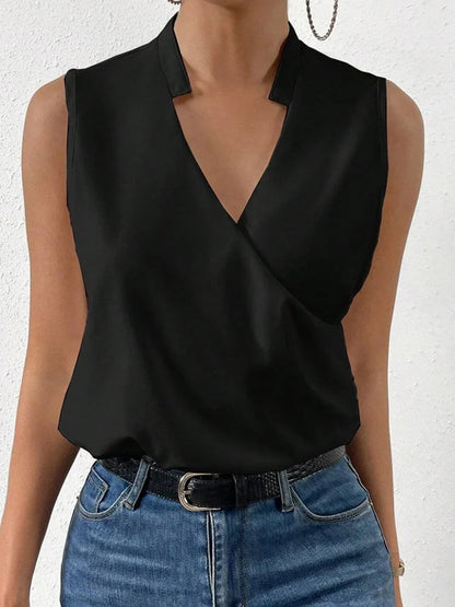 Chaleco informal sin mangas de color liso con cuello en V para mujer