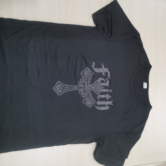 Camiseta informal holgada de talla grande para mujer, cuello redondo, manga corta, estampado de cruz de diamantes