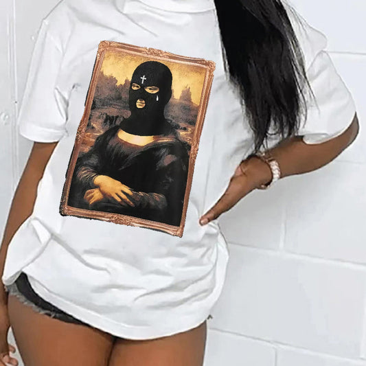 Camiseta informal de manga corta con cuello redondo y estampado gráfico para mujer