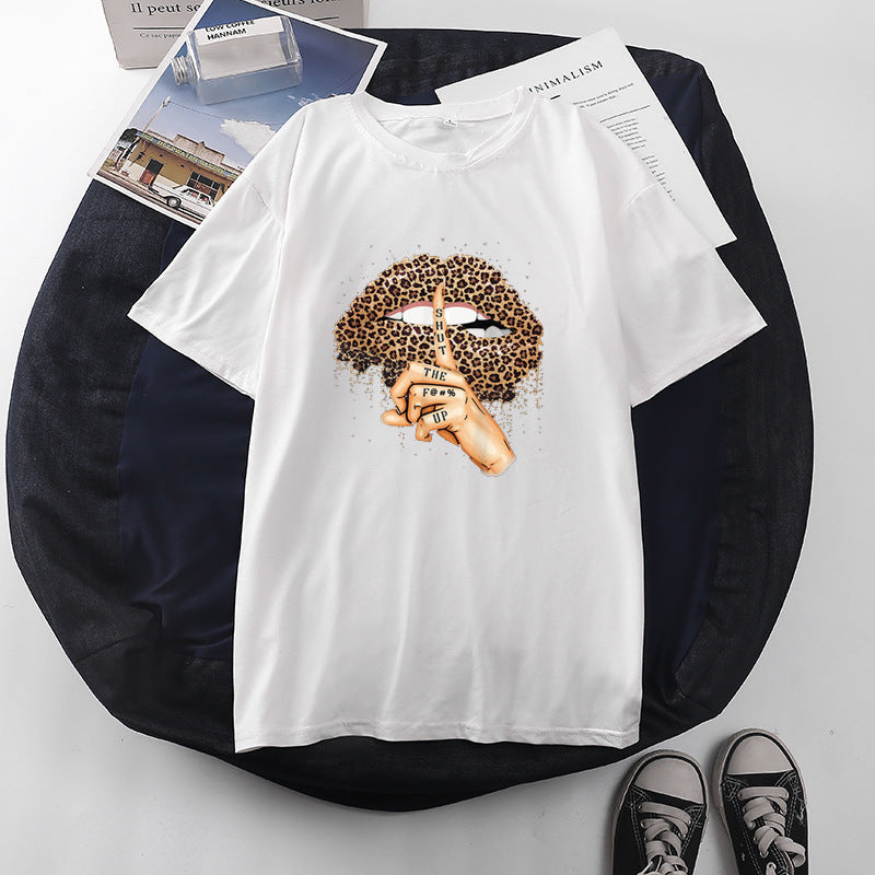 Women Casual Leopard Graphic Printed Short-sleeved Loose Colored T-shirt