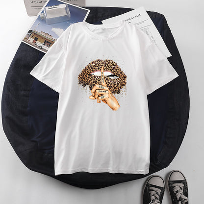 Women Casual Leopard Graphic Printed Short-sleeved Loose Colored T-shirt