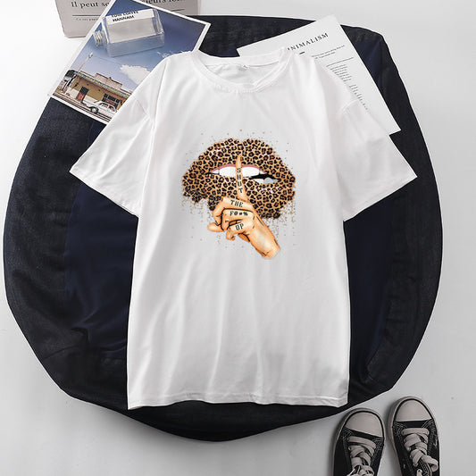 Camiseta informal holgada de manga corta con estampado de leopardo para mujer
