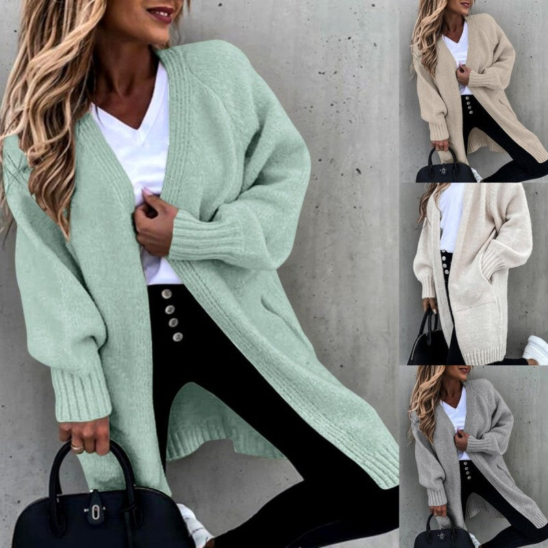 Women Casual Solid Color Autumn Lazy Loose Coat Knitted Cardigan