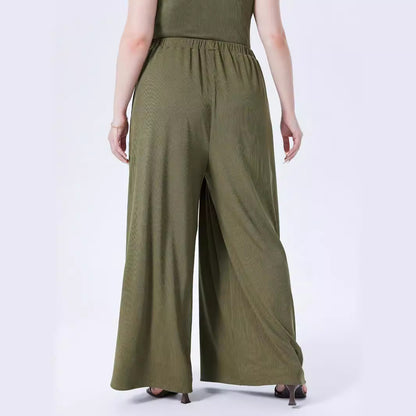 Pantalones casuales de talla grande para mujer, de color liso, holgados y con cintura elástica
