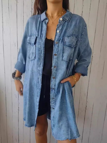 Chaqueta vaquera informal de moda para mujer con bolsillo
