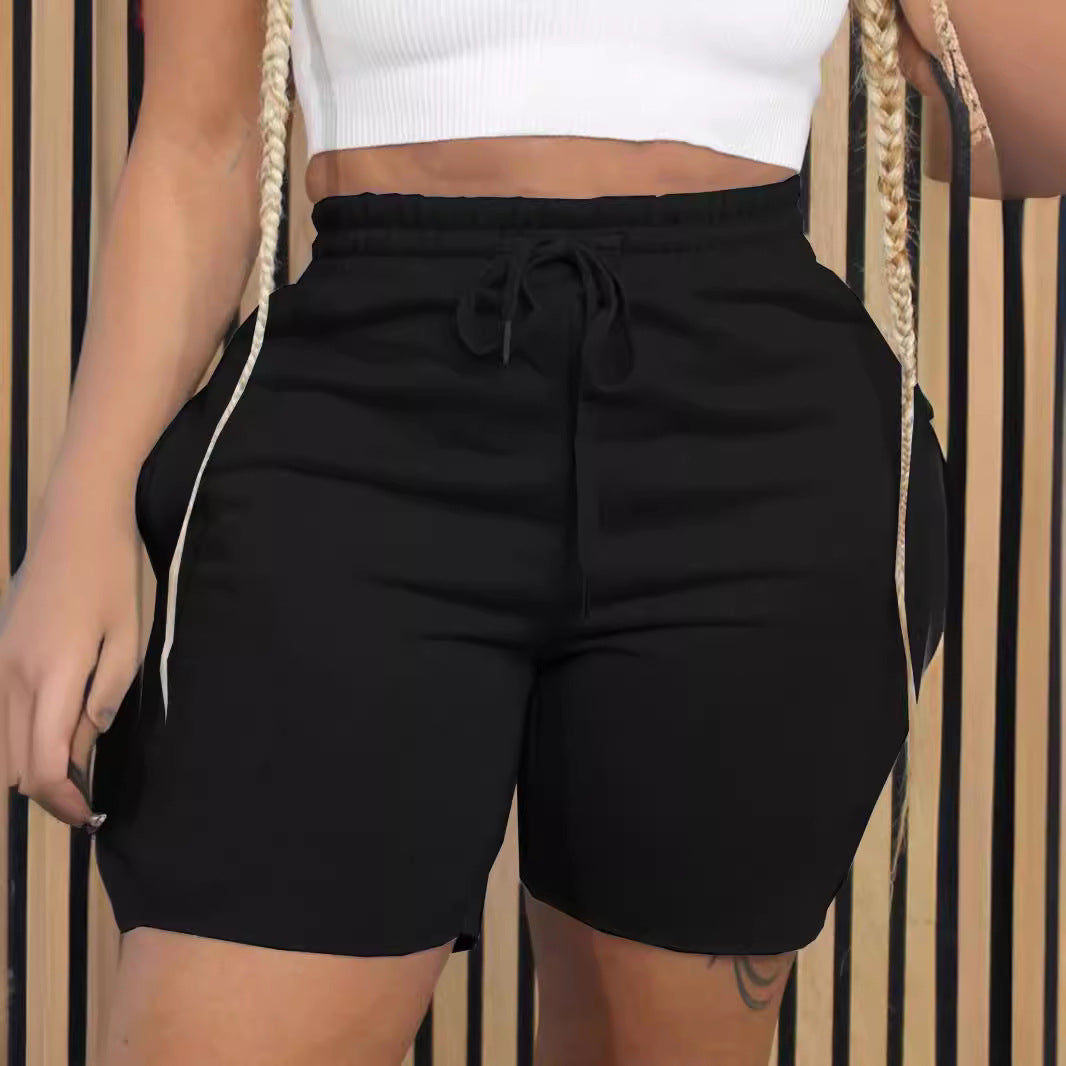 Summer Women Casual Solid Color Drawstring Shorts