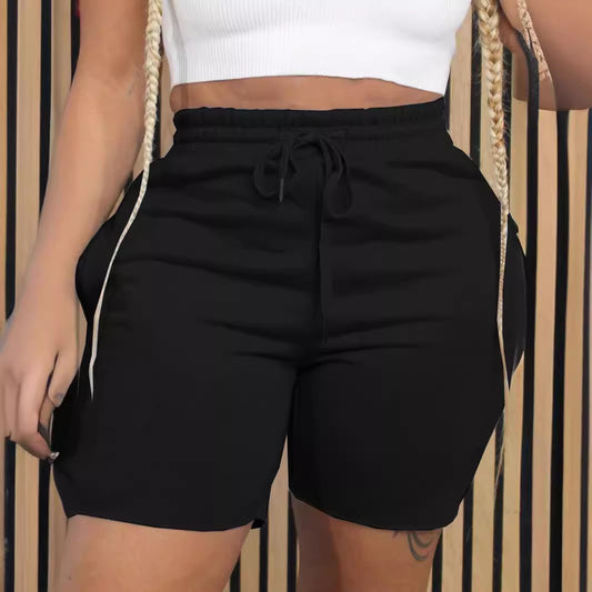 Summer Women Casual Solid Color Drawstring Shorts