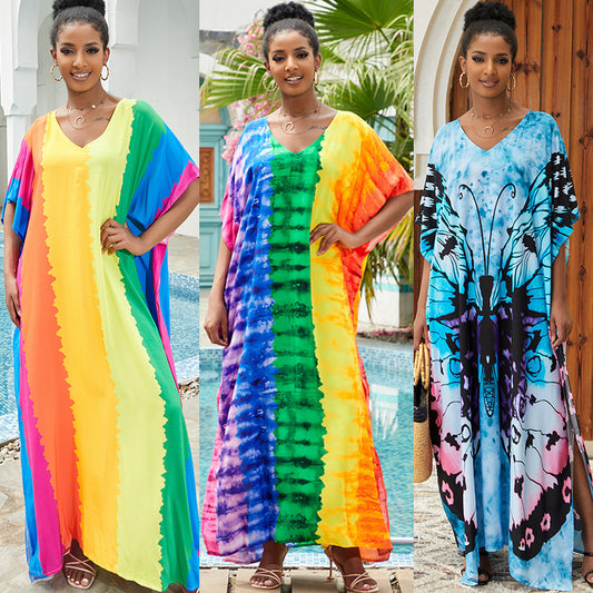 Traje de baño informal para mujer, para vacaciones en la playa, con estampado de mariposas y teñido anudado