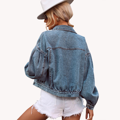Chaqueta vaquera corta holgada estilo callejero informal para mujer