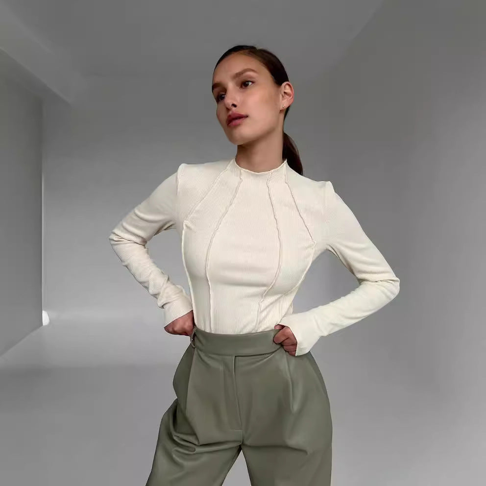 Women Fashion Casual Sexy Tight Round Neck Stripe Top