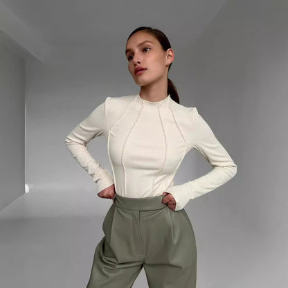 Women Fashion Casual Sexy Tight Round Neck Stripe Top