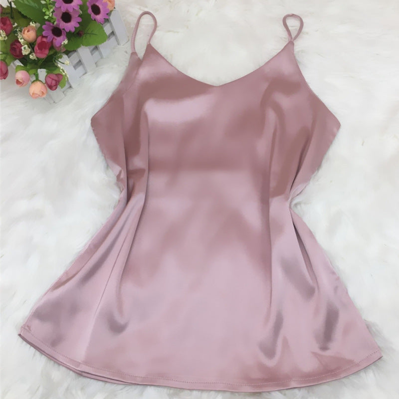 Women Casual Sleeveless Solid Color Satin Camisole