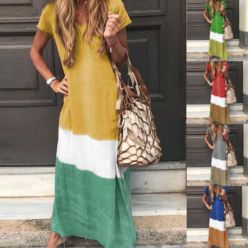 Women Plus Size Casual Fashion Multicolor Stripe Maxi Dress
