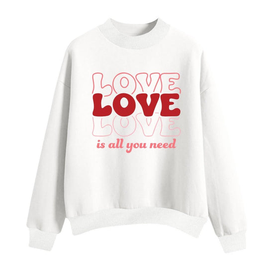 Valentine Day Women Loose Casual Love Letter Print Round Neck Long-Sleeved Sweater