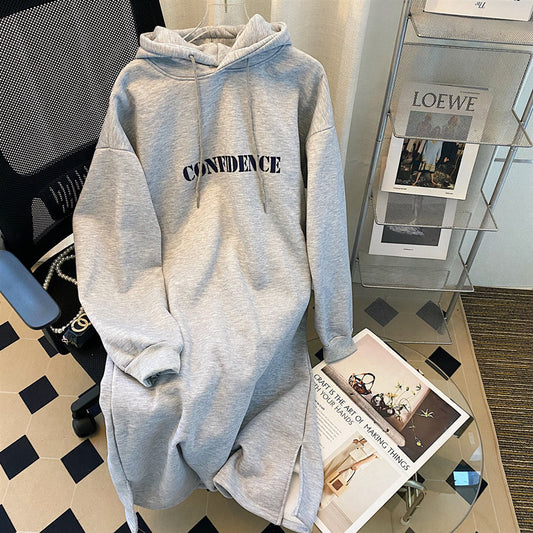 Vestido holgado informal de manga larga con capucha para mujer, otoño e invierno