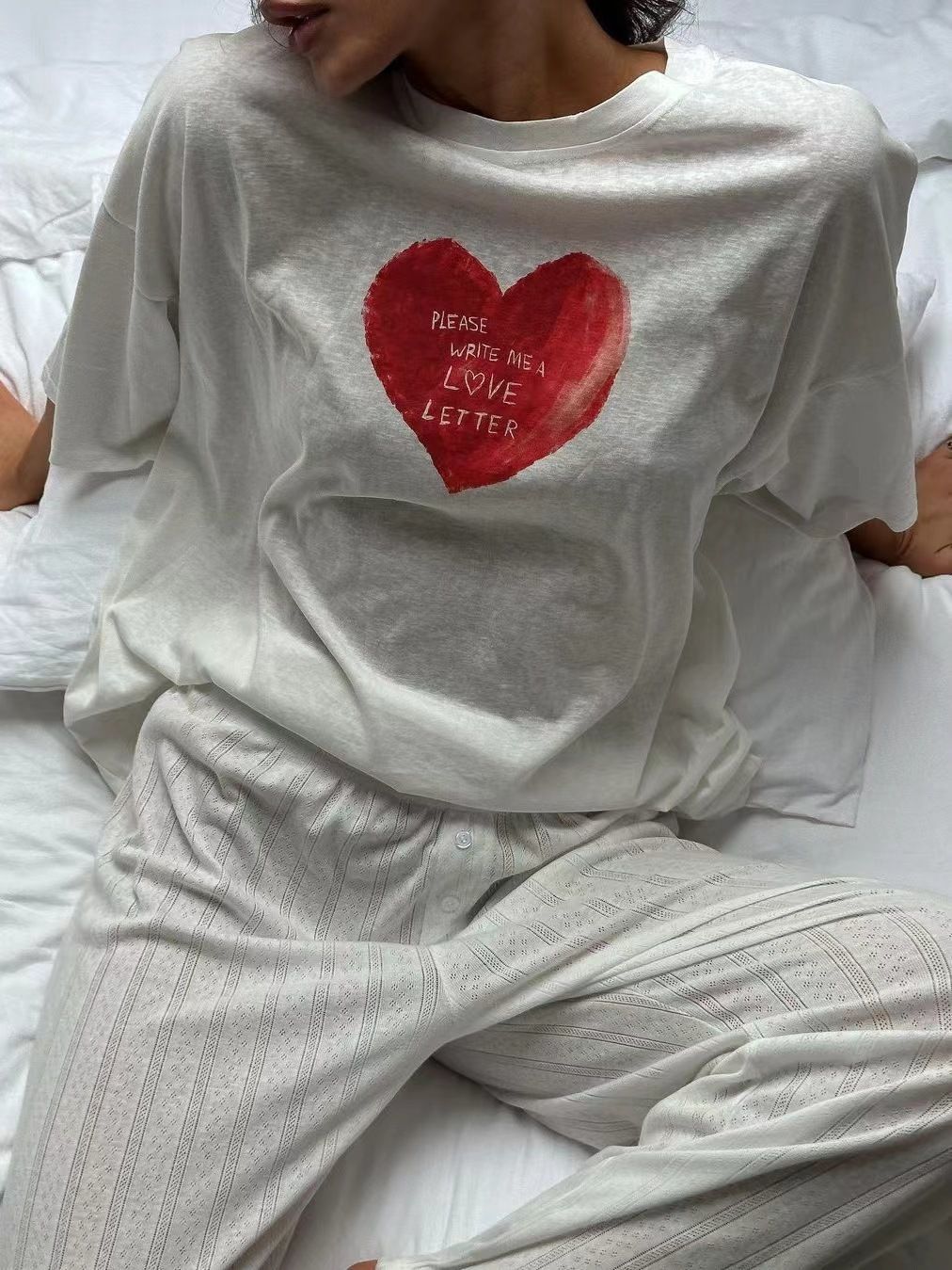 Camiseta informal de algodón con cuello redondo y media manga para mujer