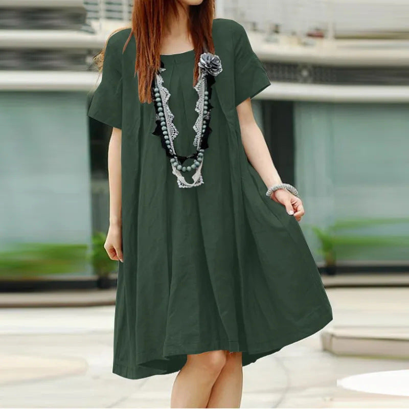 Vestido holgado informal de manga corta con pliegues para mujer