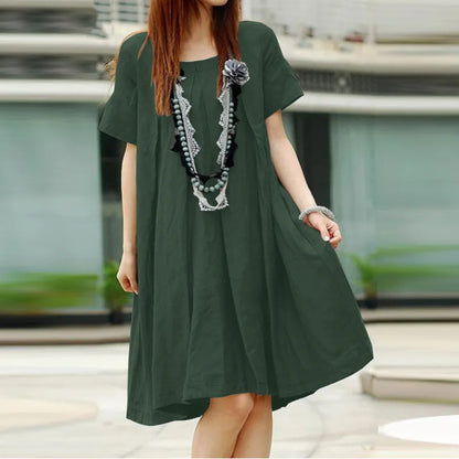 Vestido holgado informal de manga corta con pliegues para mujer