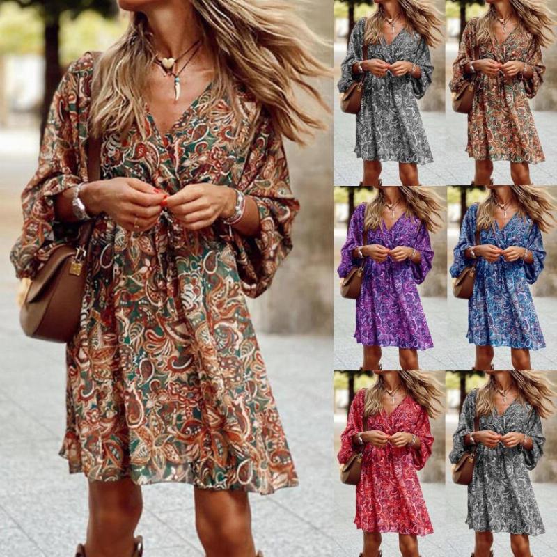 Women Casual Short-Sleeve Printed Loose Dress