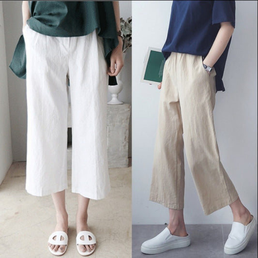 Pantalones cortos holgados de lino de color liso informales a la moda para mujer