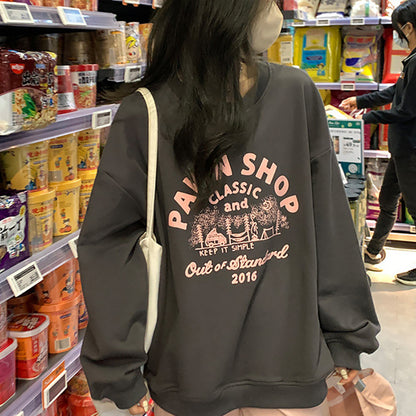 Women Street Casual Alphabet Print Fleece-Lined Sweatshirt