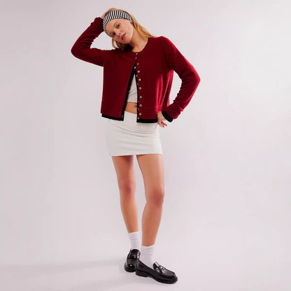 Women Fashion Casual Solid Color Long Sleeve Single Breasted Knitted Sweater