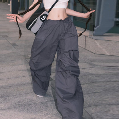 Pantalones cargo holgados de color sólido informales a la moda para mujer