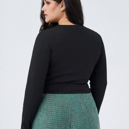 Women Fashion Casual Solid Color Long Sleeve Plus Size Crop Top