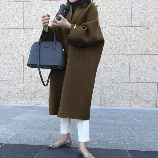 Abrigo informal elegante básico de invierno para mujer, color liso