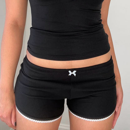 Summer Women Casual Solid Color Low Waist Lace Shorts