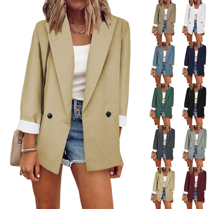 Blazer informal de manga larga con solapa y color liso para mujer