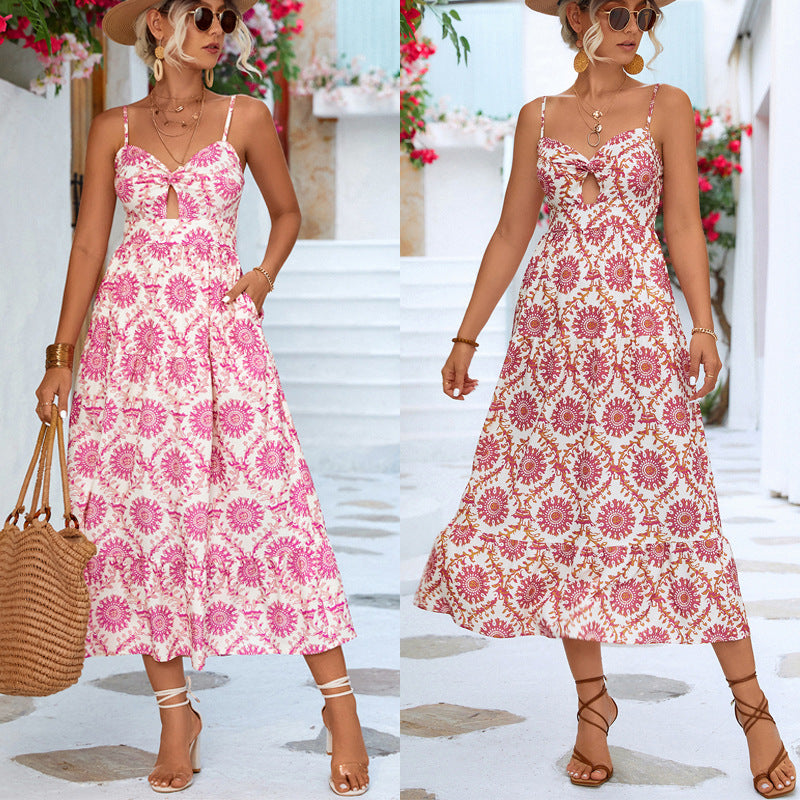 Summer Vacation Women Casual Boho Sunflower Print Sundress