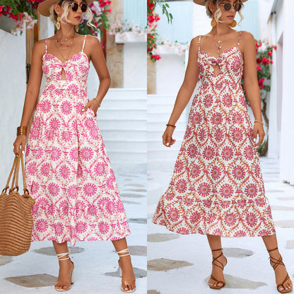 Summer Vacation Women Casual Boho Sunflower Print Sundress