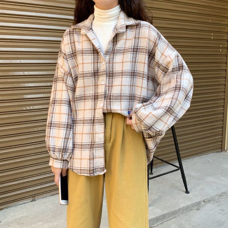 Chaqueta informal a cuadros de manga larga, holgada, con solapa y botonadura sencilla para mujer