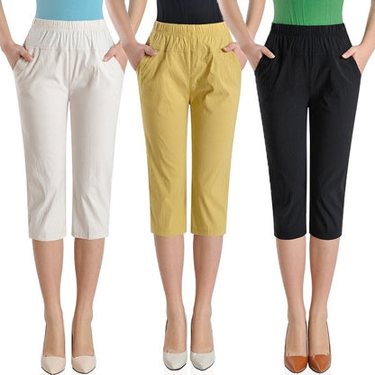 Women Fashion Casual Solid Color Plus Size Cropped Pants