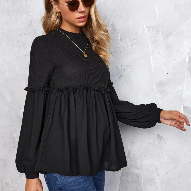 Blusa de maternidad informal de manga larga abullonada para mujer embarazada