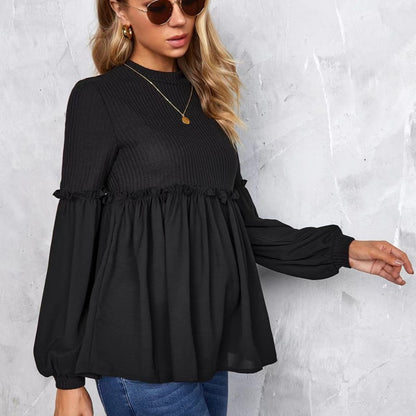 Blusa de maternidad informal de manga larga abullonada para mujer embarazada
