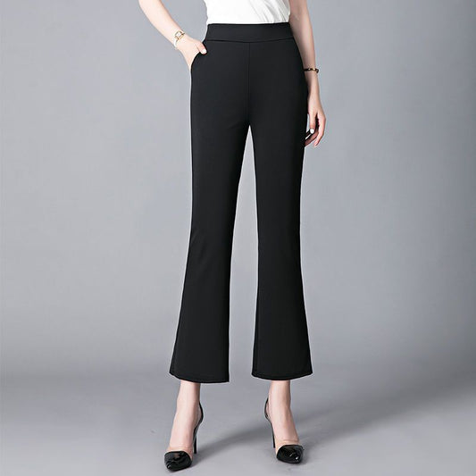 Pantalones casuales acampanados de cintura alta de color sólido para mujer